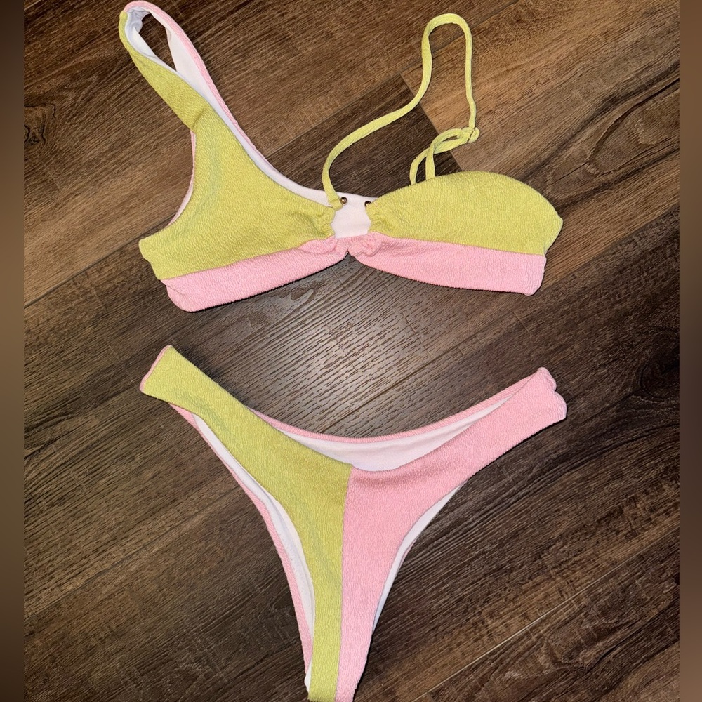 Pink and Green Bikini Set
